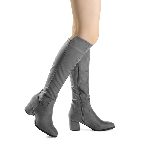 Chunky Knee High Stretch Boots - LIGHT GREY - 2